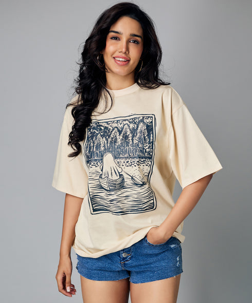 Oversize Light Brown Printed Tshirt